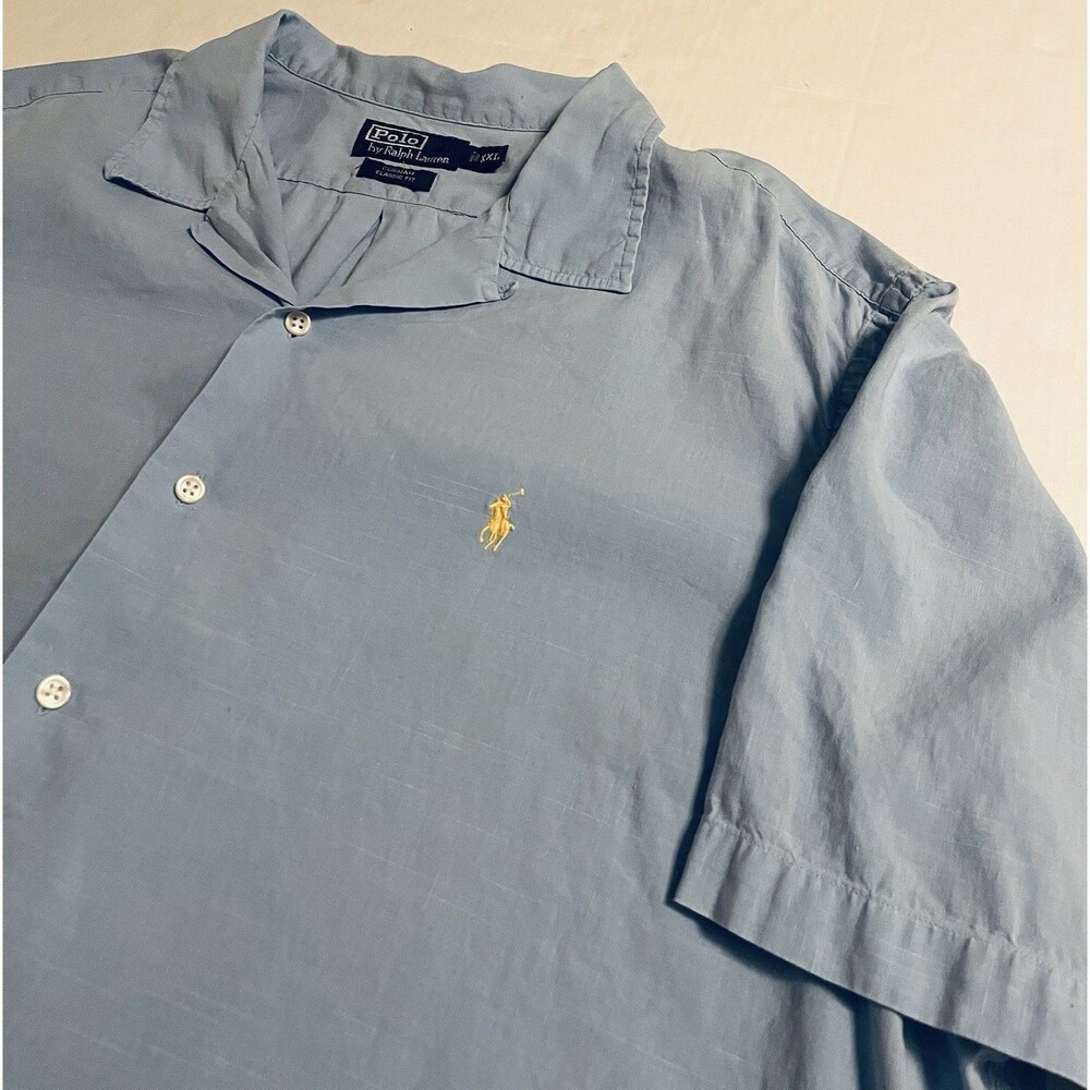 Polo Ralph Lauren VTG 90’s Curham Linen Short Sleeve Camp Button Down Shirt 2XL
